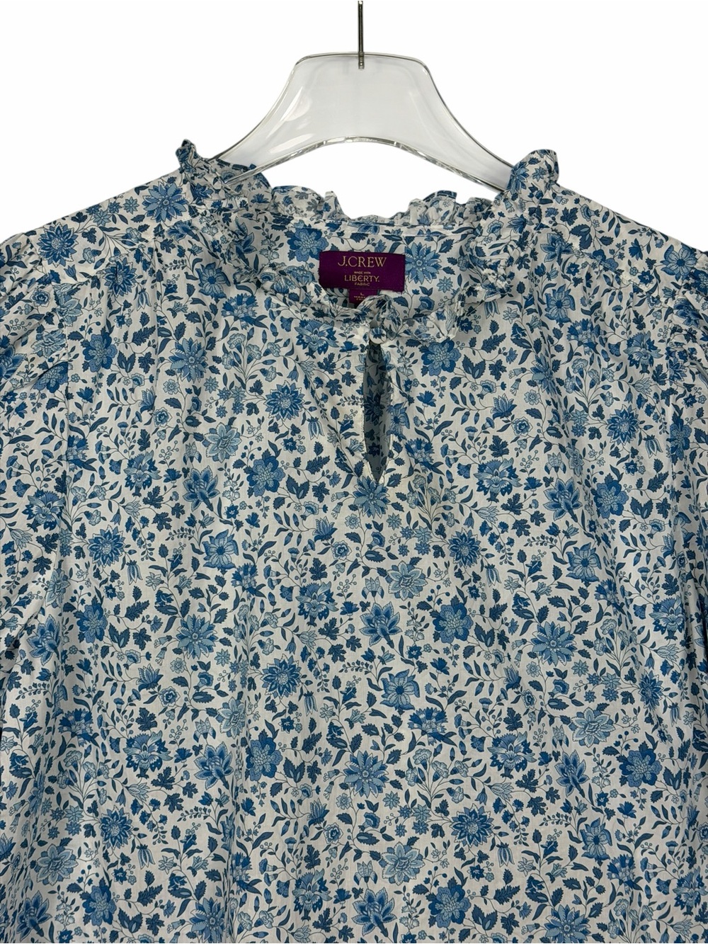 J.Crew Liberty Fabric Ruffle Neck 100% Cotton Blouse Top Floral Size Large - Picture 3 of 9